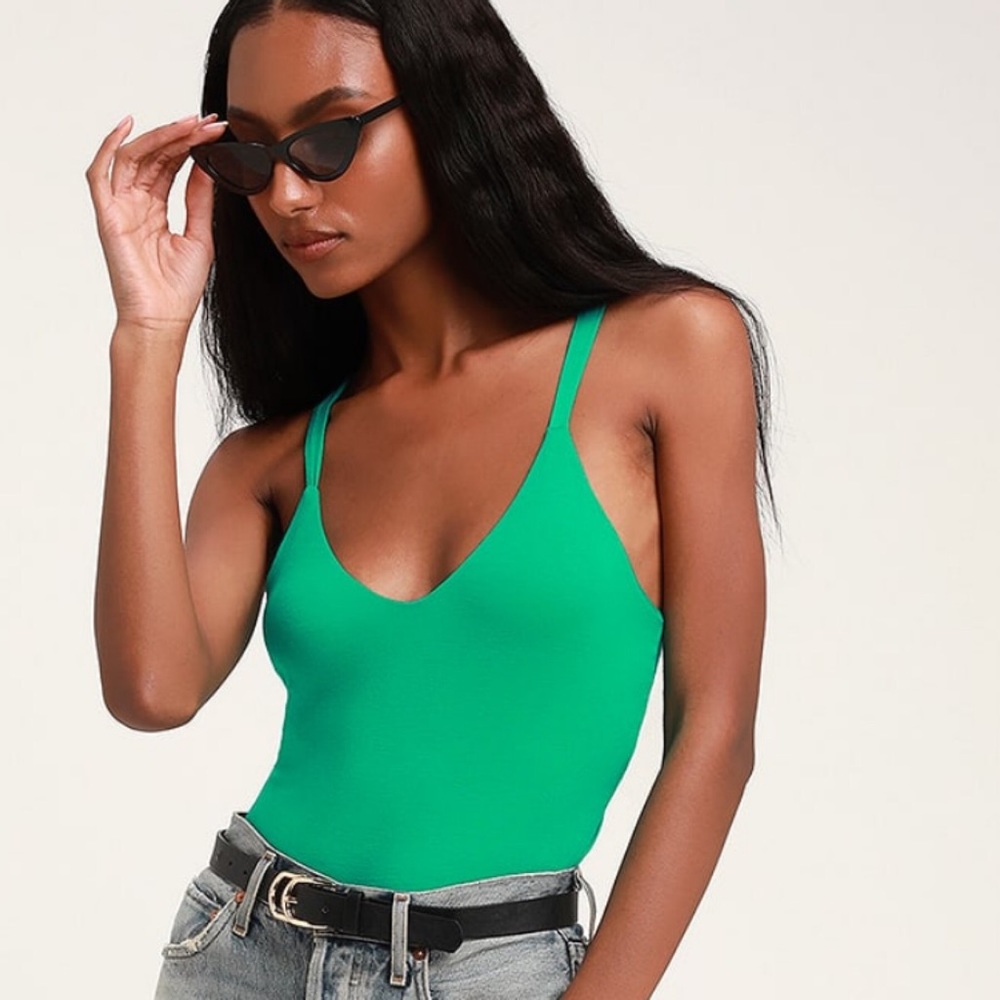Green twist back bodysuit